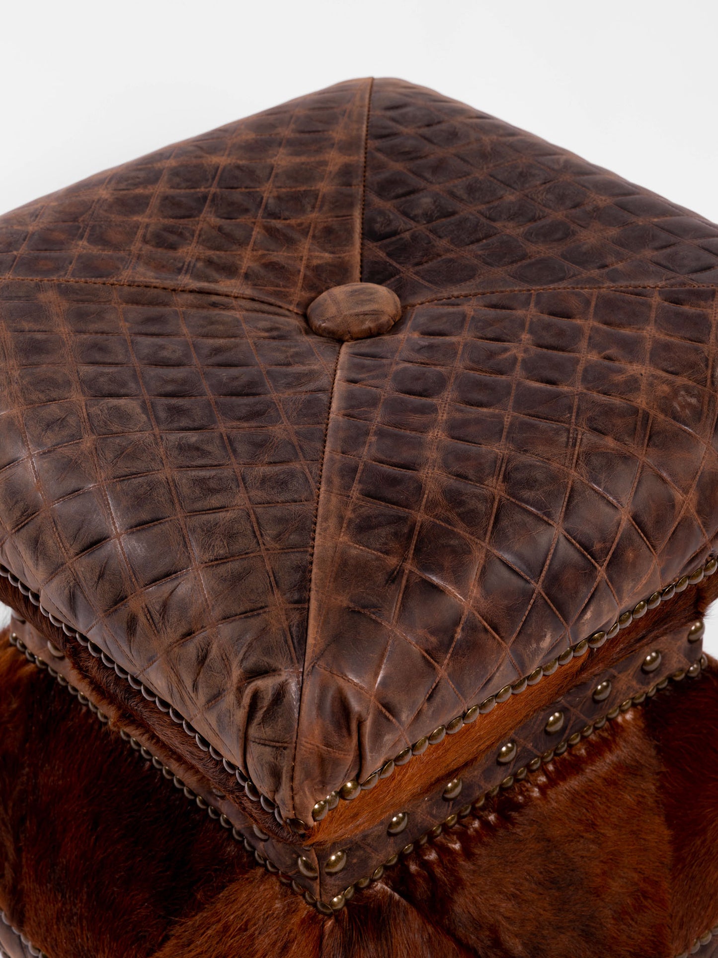 Vegas Ottoman- Short, Diamond & Brown Hide