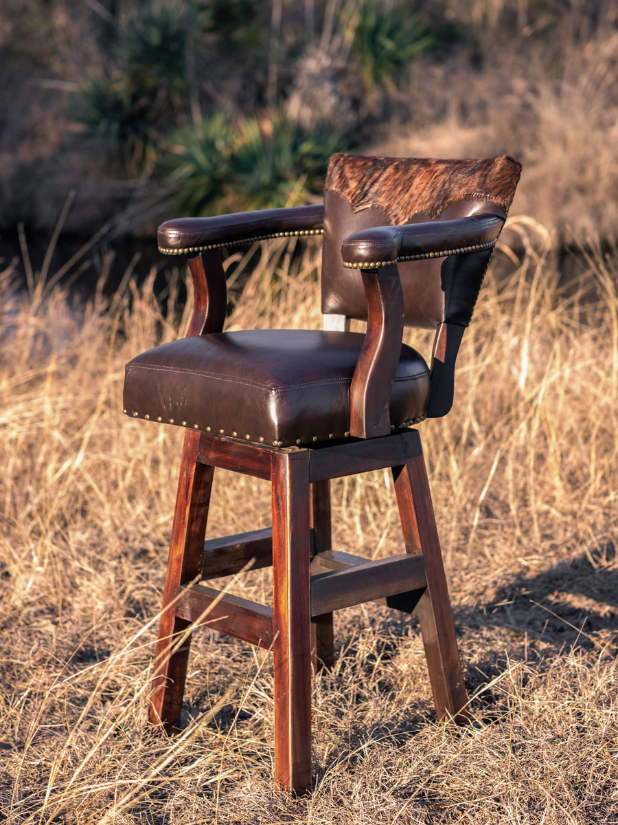 Trophy Barstool- Brown Hide Yolk