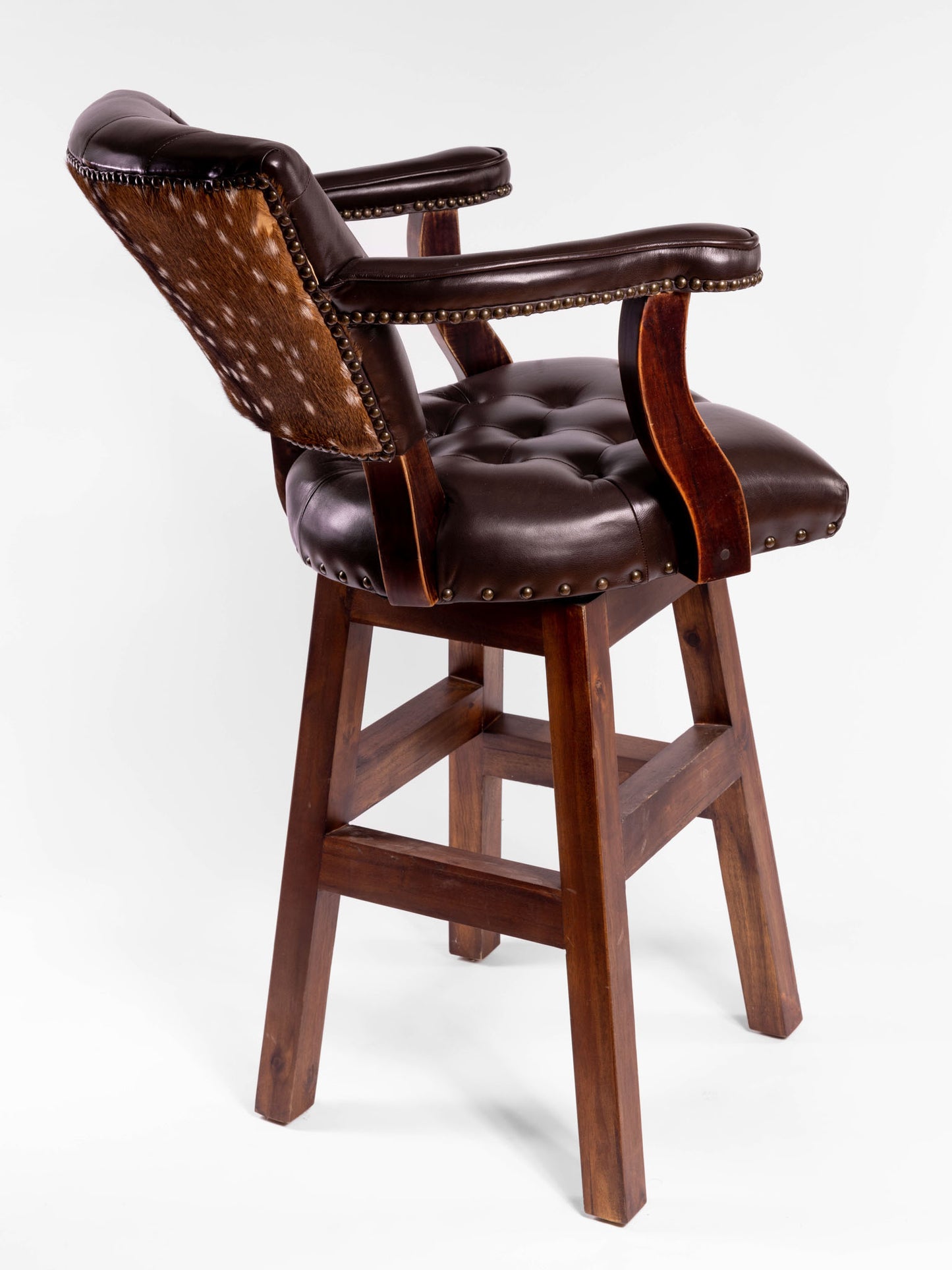 Trophy Barstool- Tufted Front & Axis Deer Hide Back