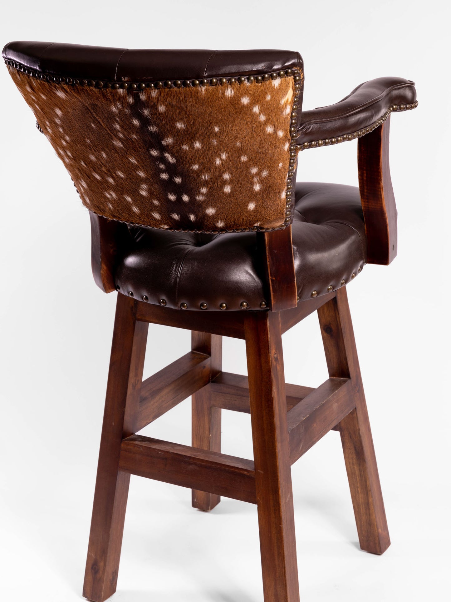 Trophy Barstool- Tufted Front & Axis Deer Hide Back