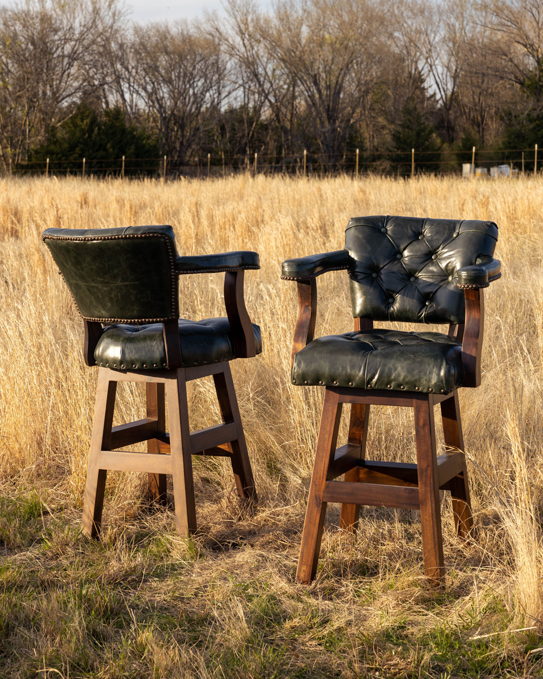 Trophy Barstool- Tufted Green Leather