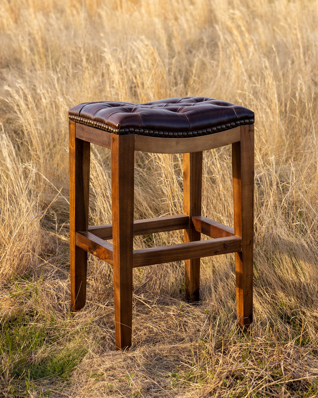 Saddle Stool- Tufted Brown Leather