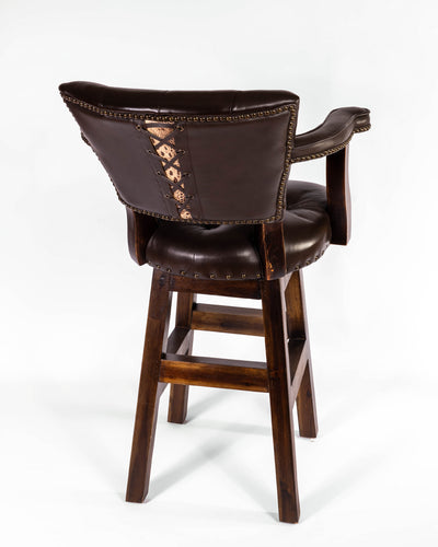 Trophy Barstool- Tufted Leather with White Croc Corset Back