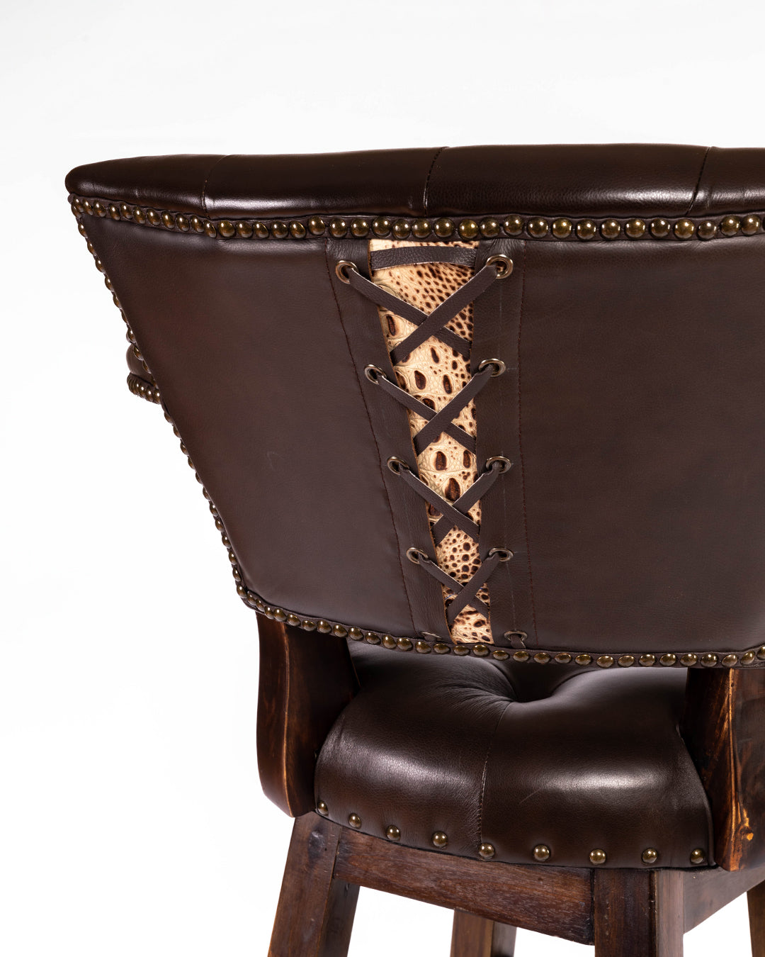 Trophy Barstool- Tufted Leather with White Croc Corset Back