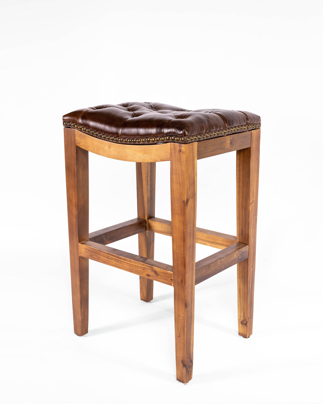 Saddle Stool- Tufted Brown Leather