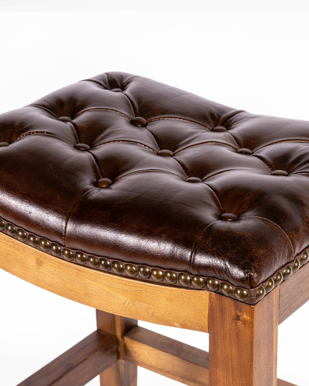 Saddle Stool- Tufted Brown Leather