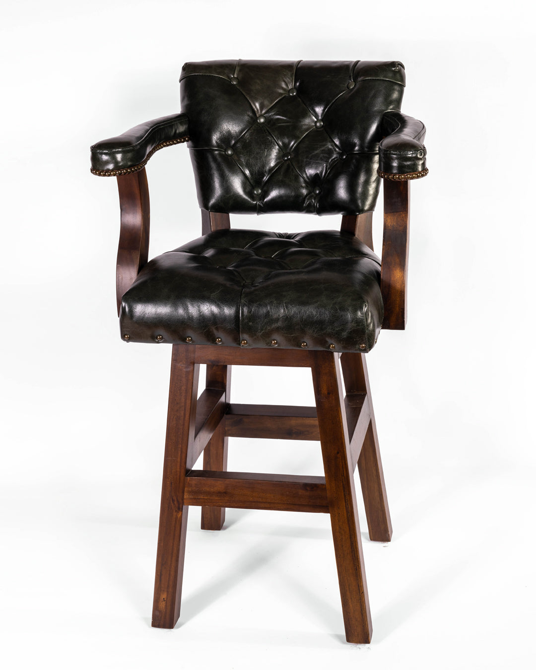 Trophy Barstool- Tufted Green Leather