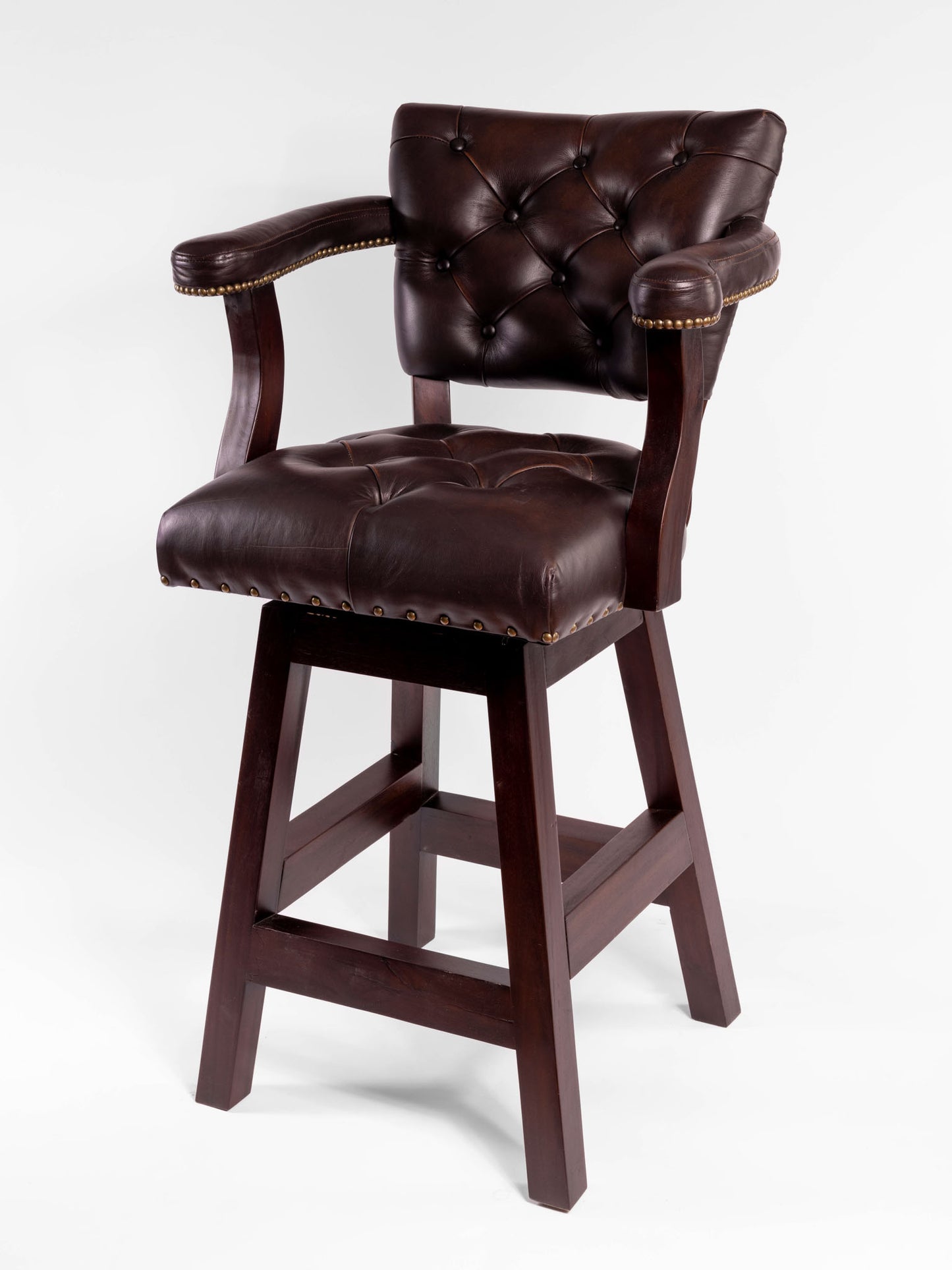 Trophy Barstool- Tufted Brown Leather with Diamond Embossed Back