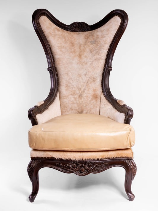 Antoinette Accent Chair- White Hide Front & Brown Croc Back