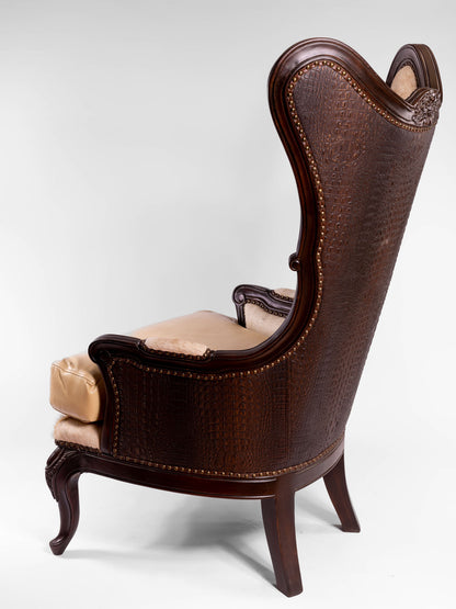 Antoinette Accent Chair- White Hide Front & Brown Croc Back
