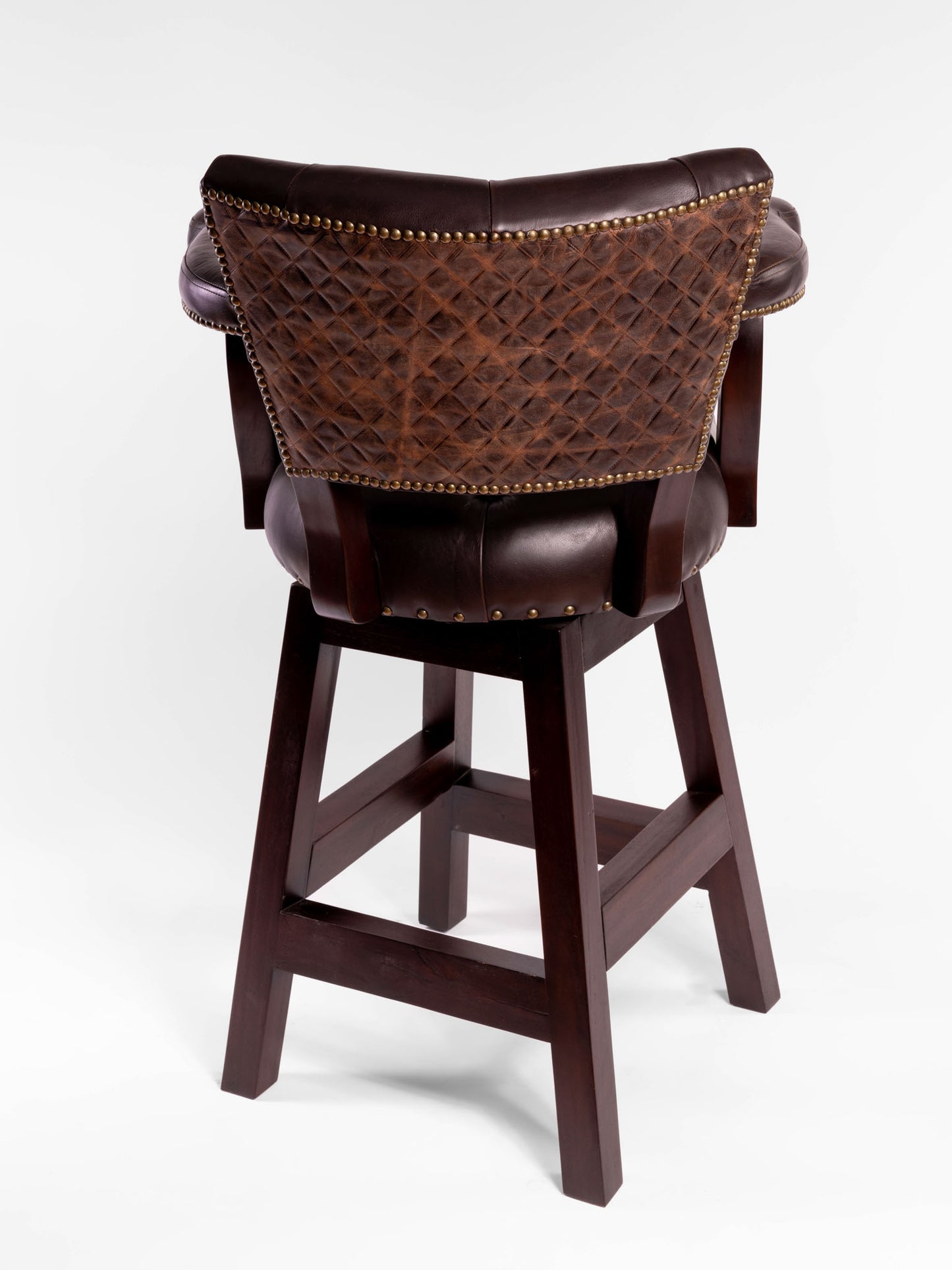 Trophy Barstool- Tufted Brown Leather with Diamond Embossed Back