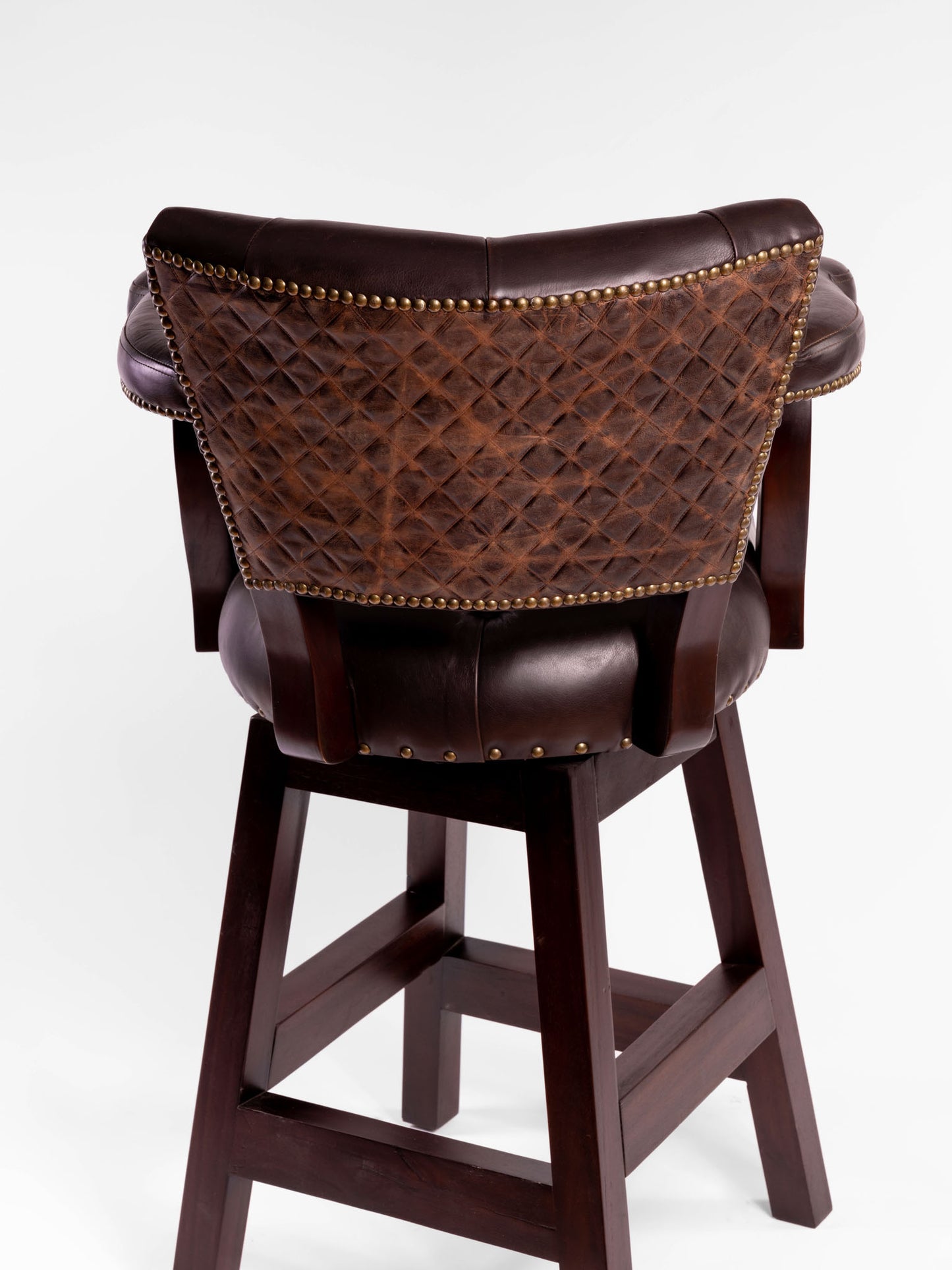 Trophy Barstool- Tufted Brown Leather with Diamond Embossed Back