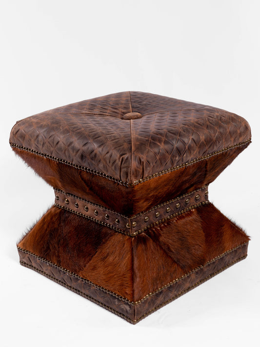 Vegas Ottoman- Short, Diamond & Brown Hide