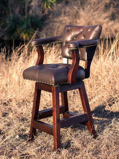 Trophy Barstool- Tufted Brown Leather with Diamond Embossed Back