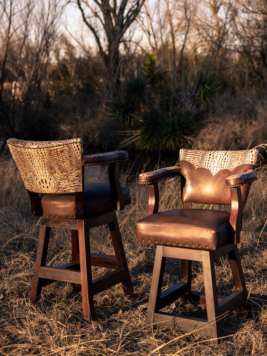 Trophy Barstool- White Crocodile Embossed