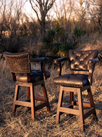 Trophy Barstool- Tufted Brown Leather with Diamond Embossed Back