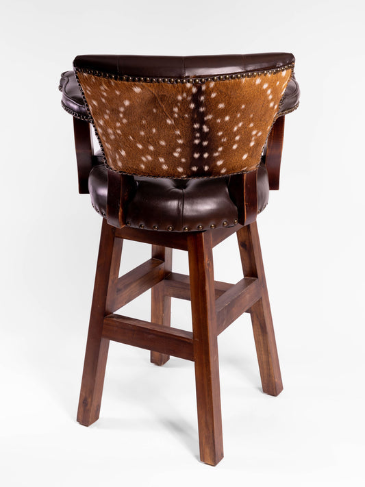 Trophy Barstool- Tufted Front & Axis Deer Hide Back