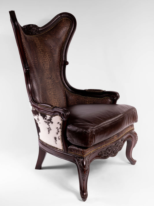 Antoinette Accent Chair- Brown Croc Front & Black and White Hide Back