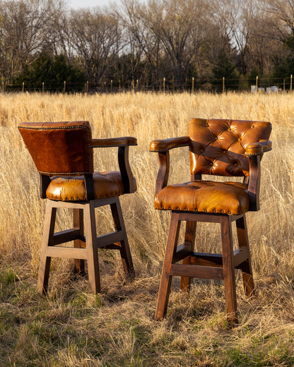 Trophy Barstool- Light Brown Tufted Leather