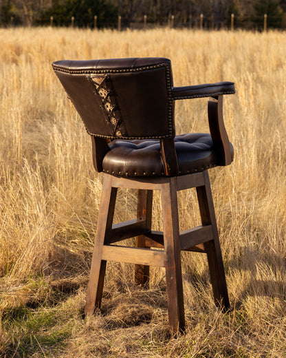 Trophy Barstool- Tufted Leather with White Croc Corset Back
