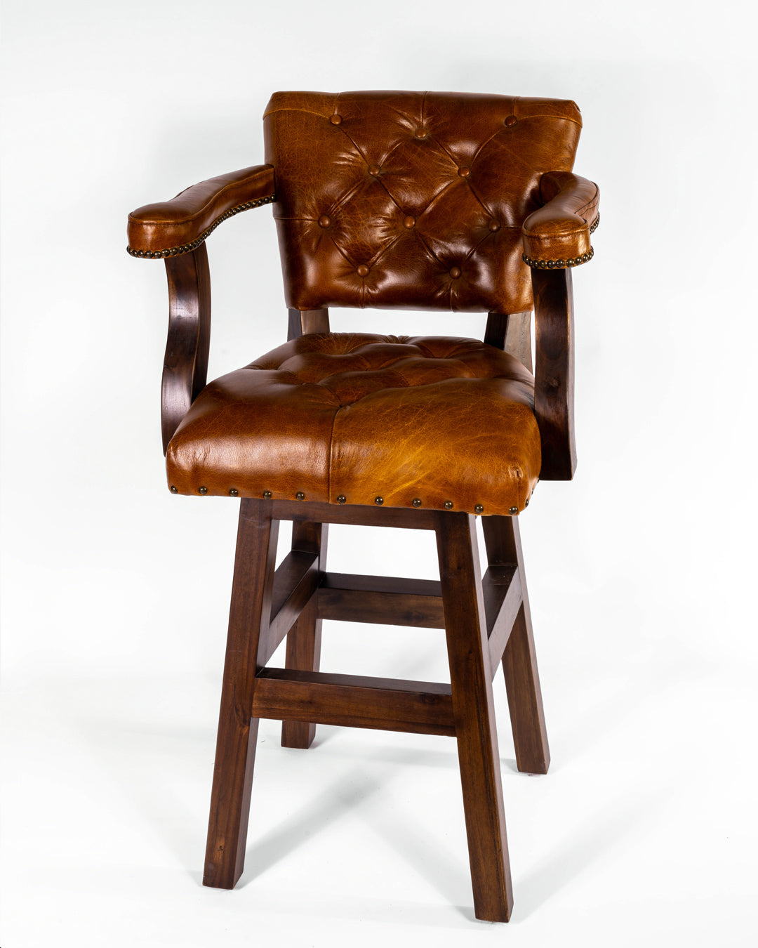 Trophy Barstool- Light Brown Tufted Leather