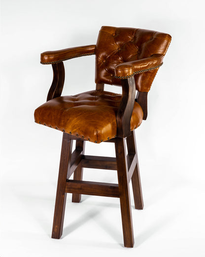 Trophy Barstool- Light Brown Tufted Leather