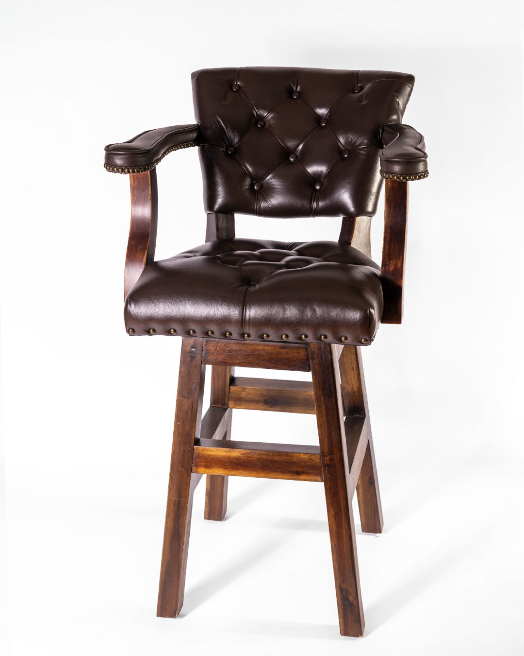 Trophy Barstool- Tufted Leather with White Croc Corset Back