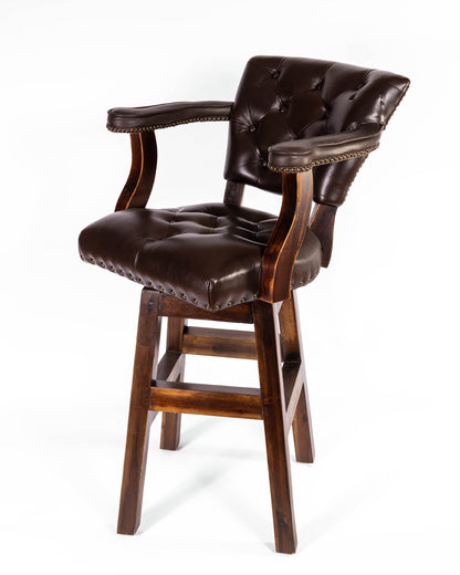 Trophy Barstool- Tufted Leather with White Croc Corset Back