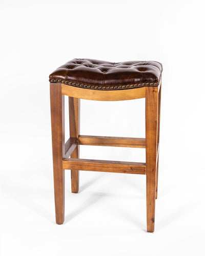 Saddle Stool- Tufted Brown Leather