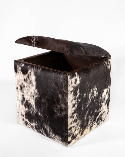 Cube Storage Ottoman- Black & White Hide
