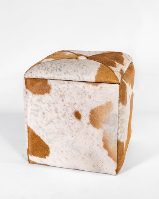 Cube Storage Ottoman- Brown & White Hide