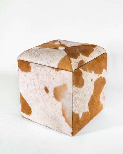 Cube Storage Ottoman- Brown & White Hide