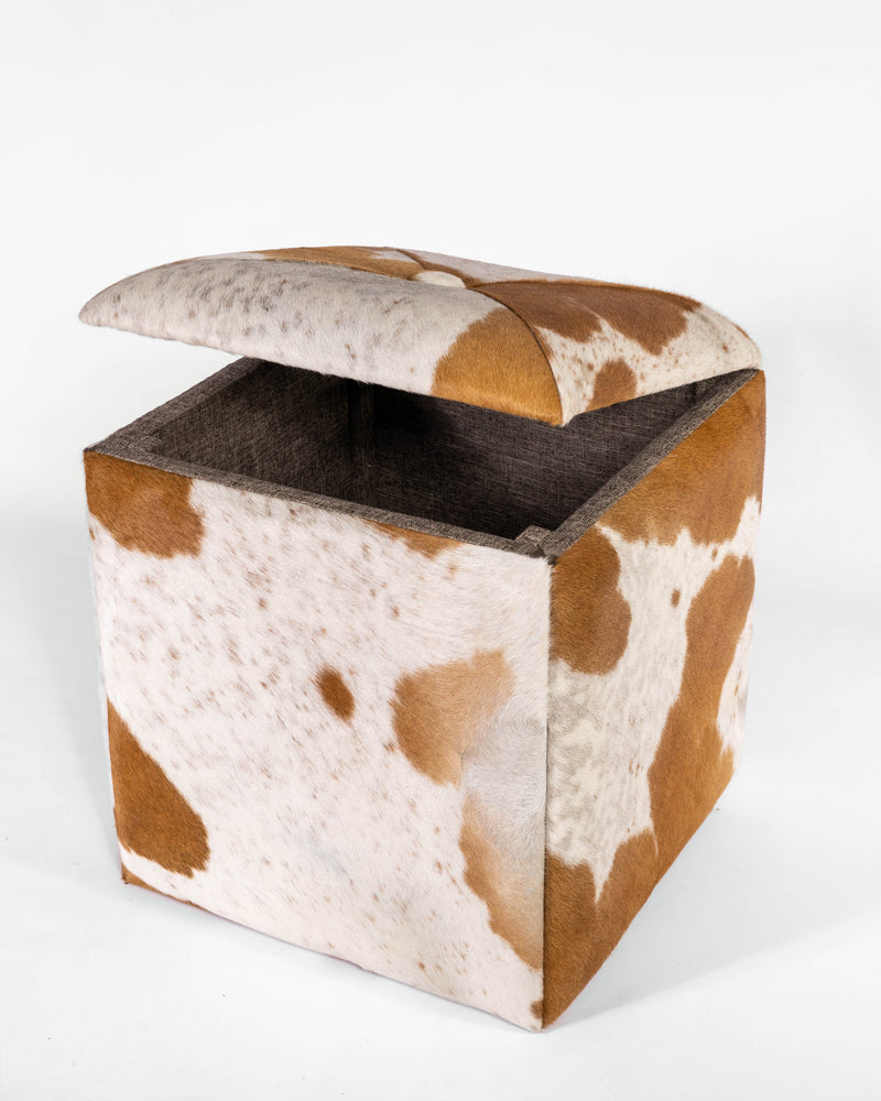 Cube Storage Ottoman- Brown & White Hide