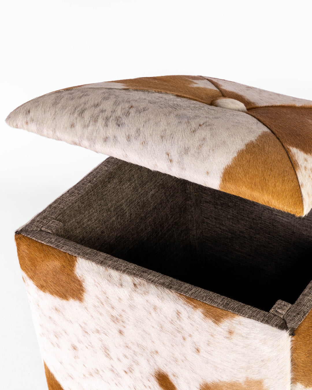 Cube Storage Ottoman- Brown & White Hide