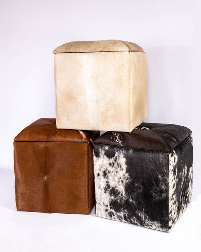 Cube Storage Ottoman- Black & White Hide